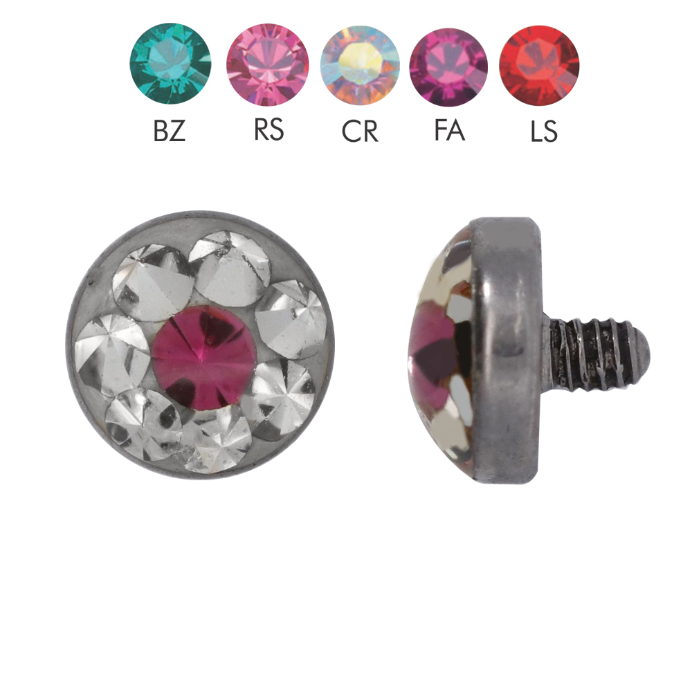Steel 316L Dermal Anchor with Flat Epoxy Ferido Crystal Disc - 16GA(1.2mm)  