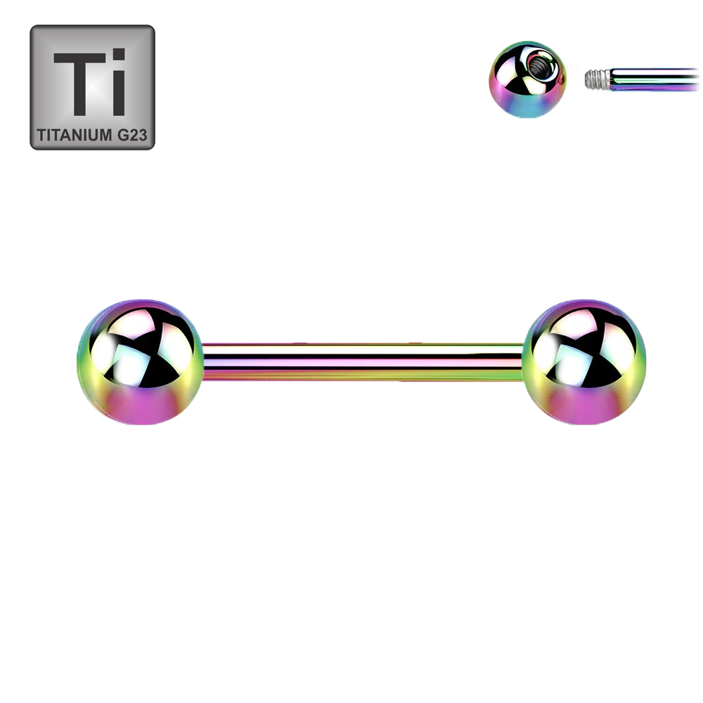 Titanium G23 Rainbow Ti-PVD Coated Barbell with Screwballs 