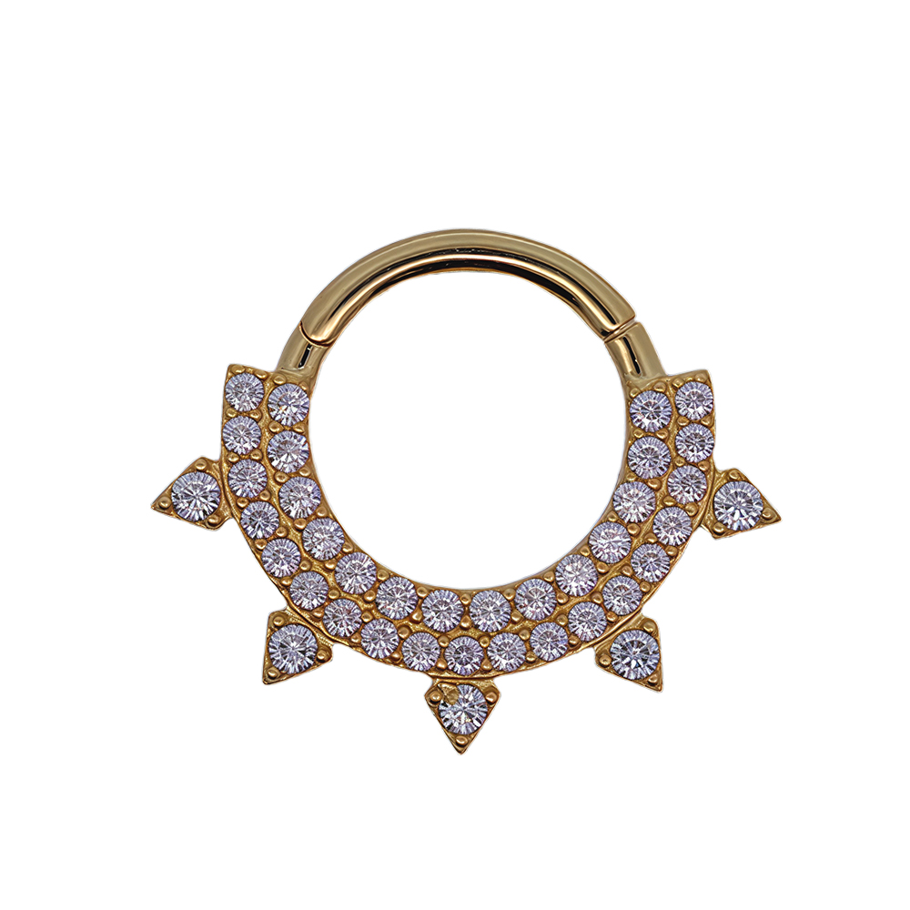  14K Real Gold Segment Ring Clicker Synthetic Diamond - 16GA(1.2mm)