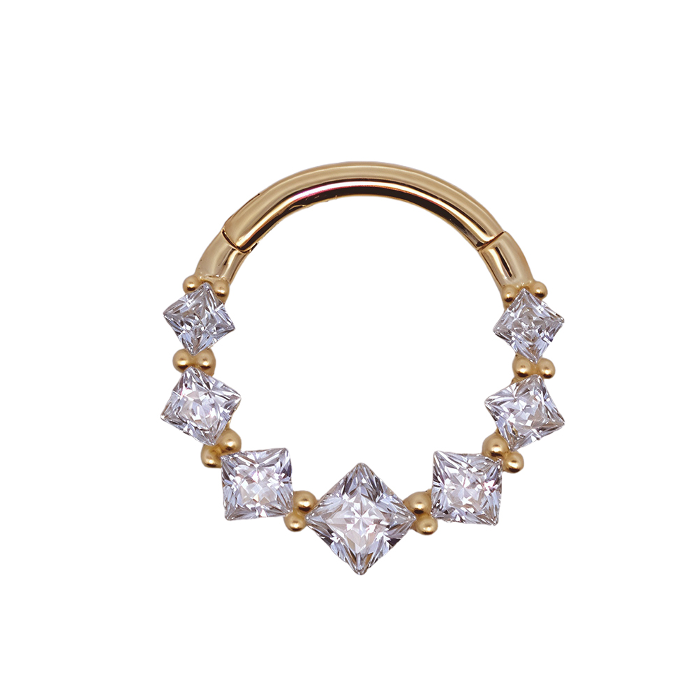  14K Real Gold Segment Ring Clicker Synthetic Diamond - 16GA(1.2mm) 