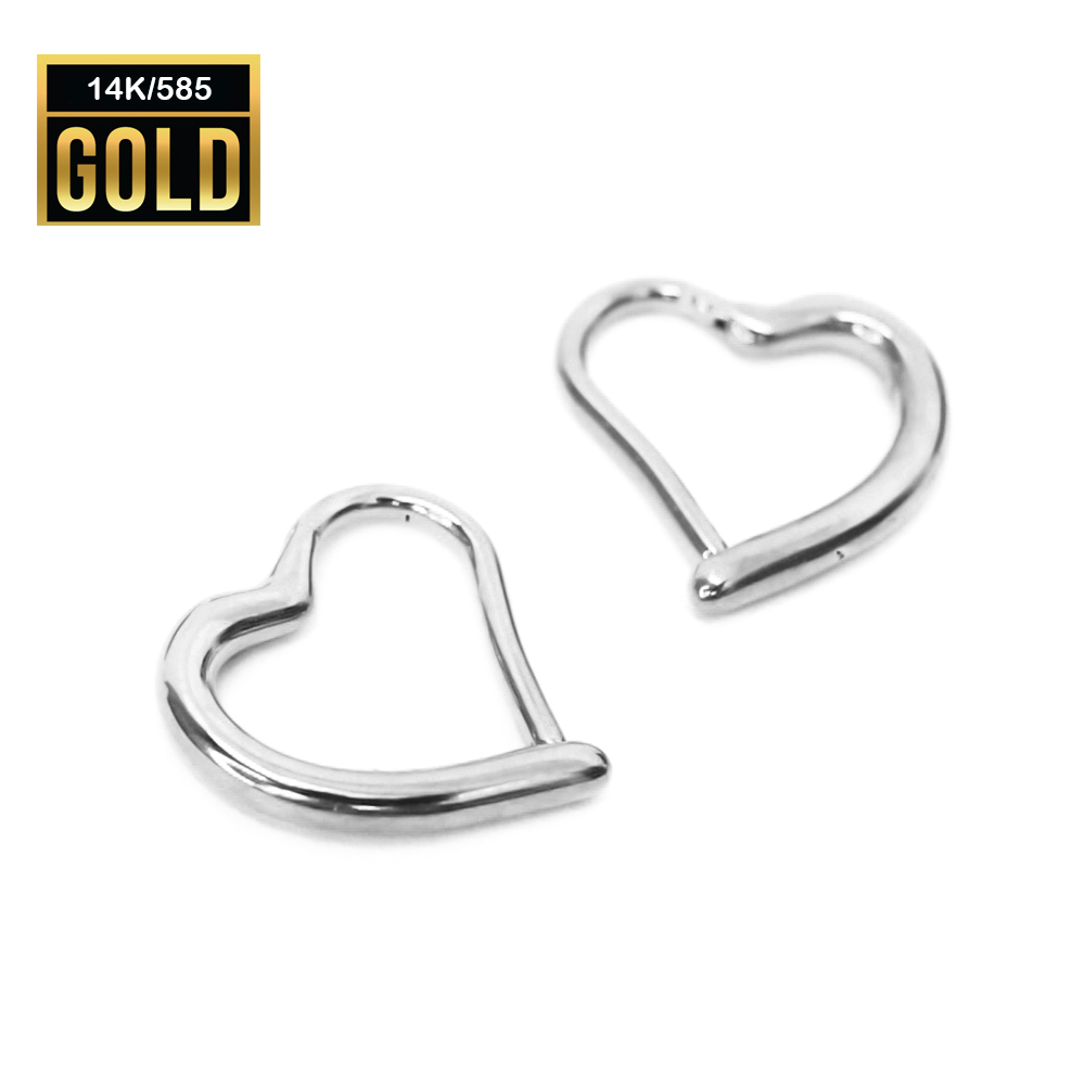 14K Real White Gold Heart Design Hinged Segment Ring Clicker - 16GA(1.2mm)  