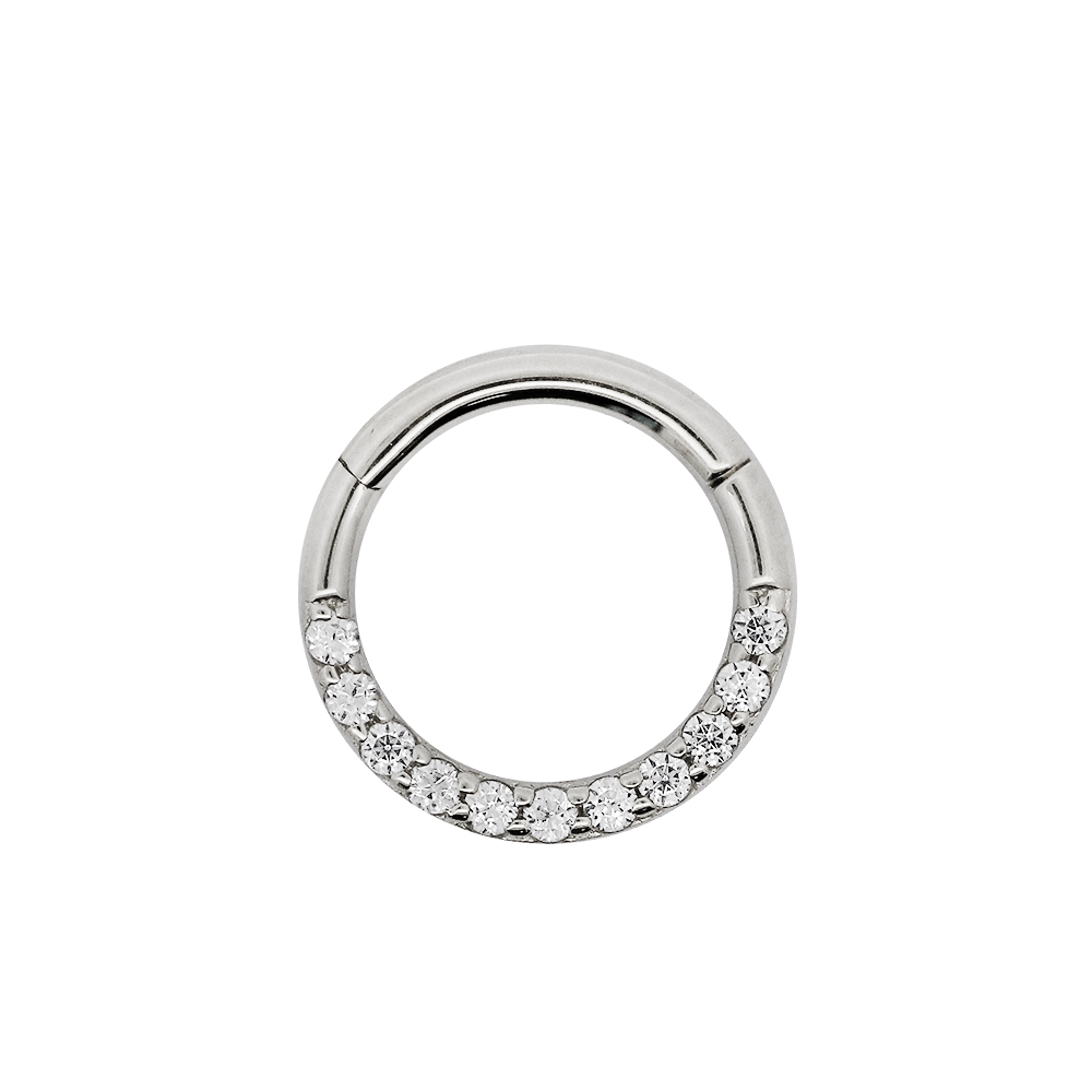 14K Real White Gold Hinged Segment Ring Clicker with Carbon Treated Cubic Zirconia Pave - 18GA(1.0mm) 