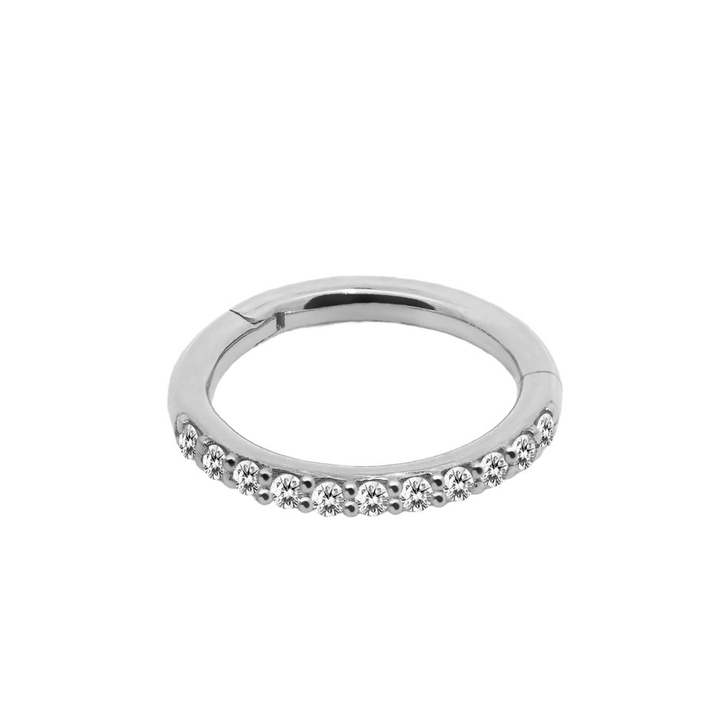 14K Real White Gold Hinged Segment Ring Clicker with Synthetic Diamond - 18GA(1.0mm) 