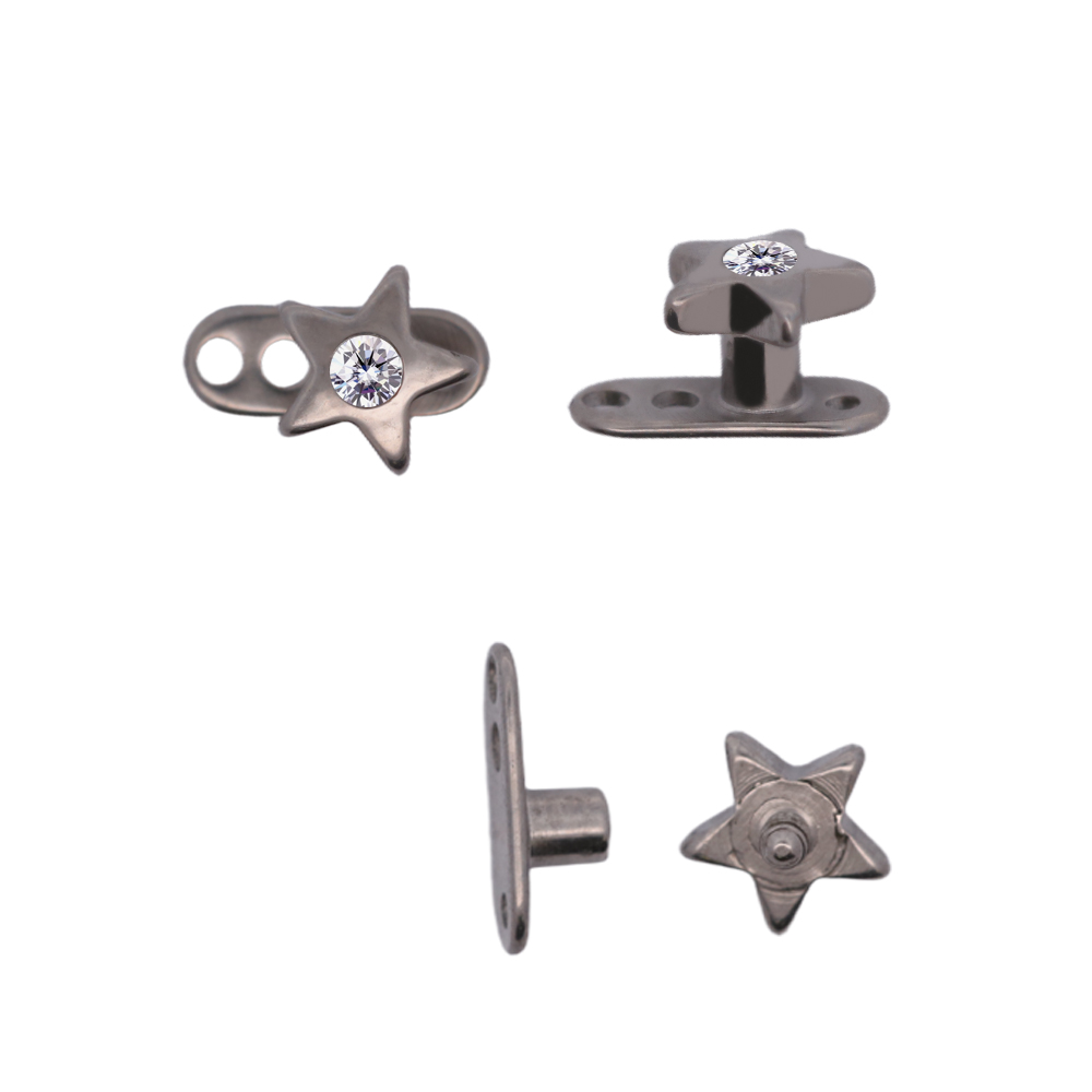 Titanium G23/ASTM F-136 Dermal Anchor Base Plate with Three Holes with Flat Crystal Star Disc (2.5x7mm) - 14GA(1.6mm)