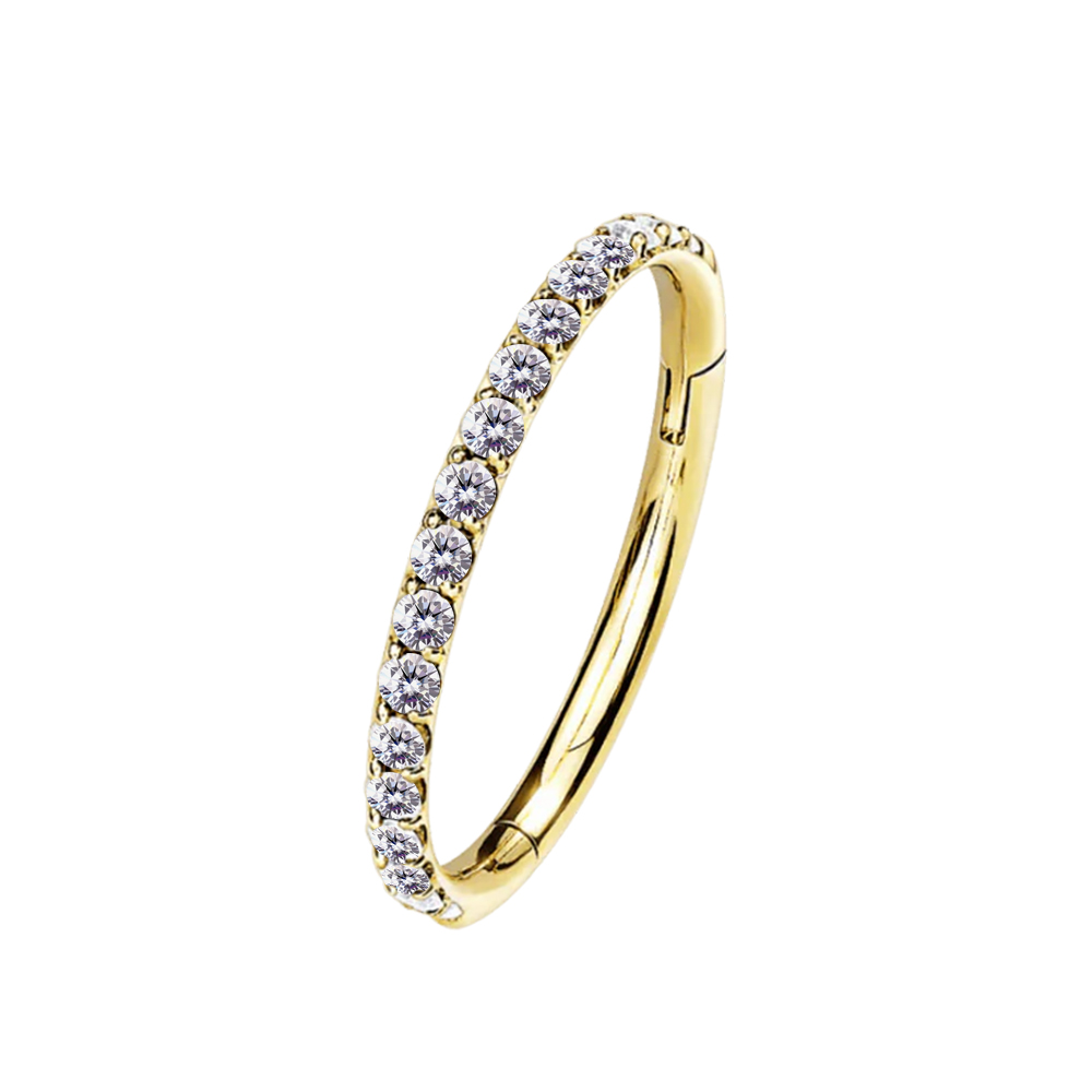 Titanium G23 / ASTM F-136 Gold Ti-PVD Coated Hinged Segment Ring Clicker with Crystal - 18GA(1.0mm) 