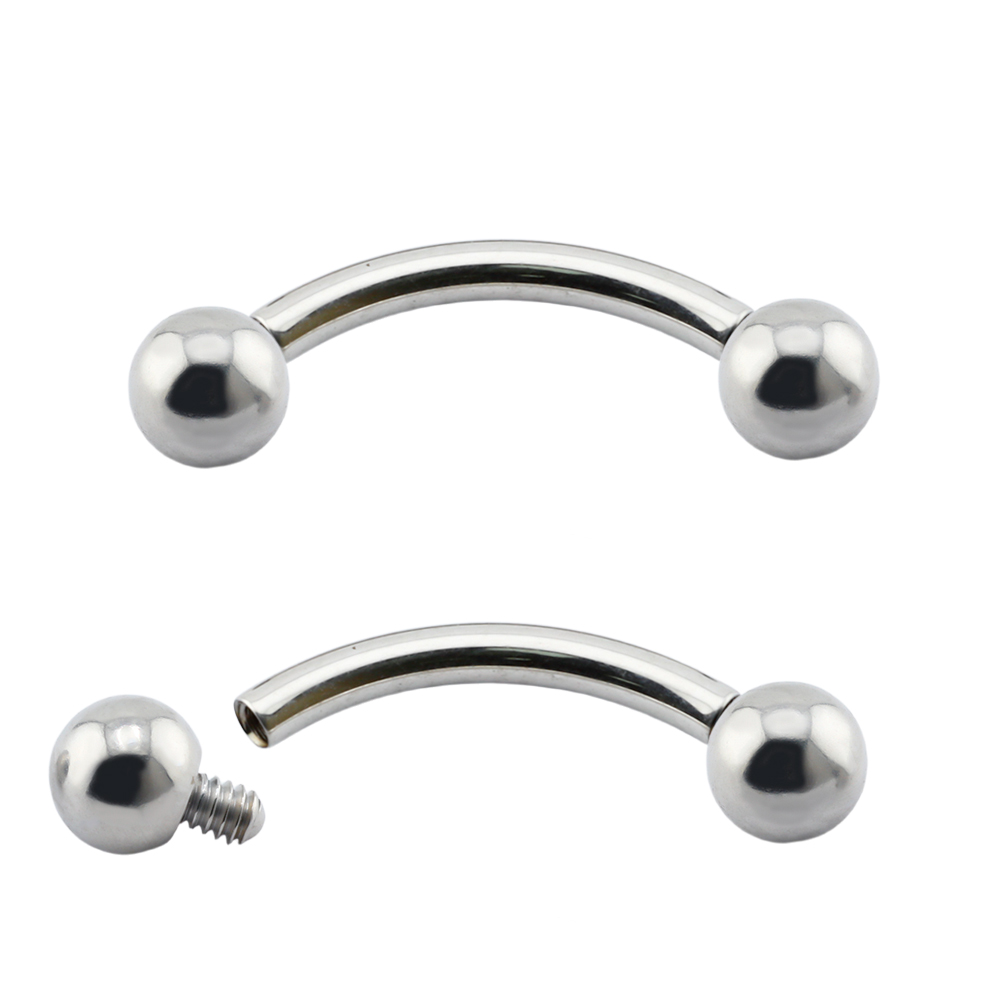 Titanium G23/ASTM F-136 White Gold Ti-PVD Coated Internally Bananabell with Balls, Internal Thread 0.9mm - 16GA(1.2mm) 