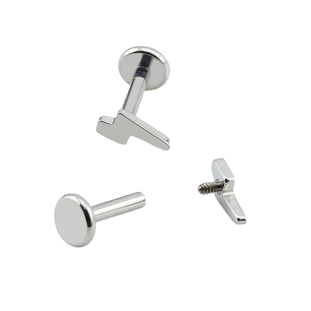 Titanium G23/ASTM F-136 White Gold Ti-PVD Coated Internally Labret with Lightning Top Design, Internal Thread 0.9mm - 16GA(1.2mm) 