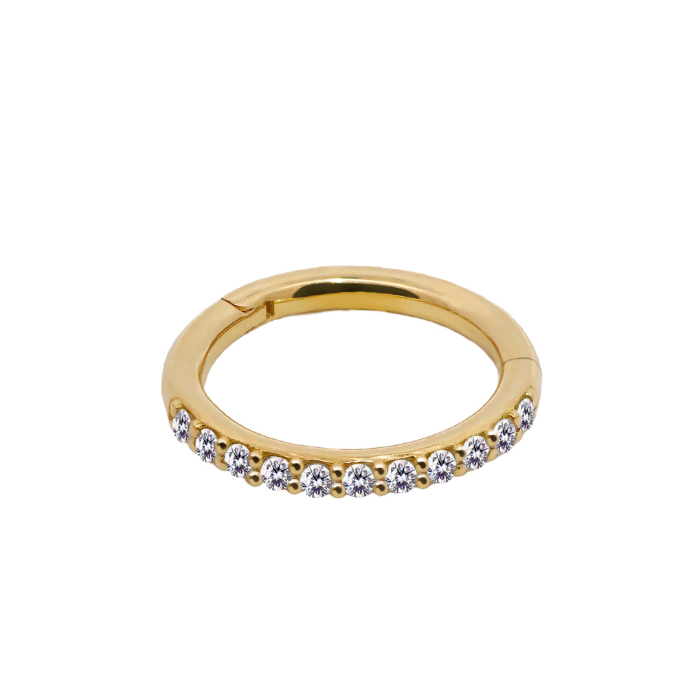 14K Real Gold Hinged Segment Ring Clicker with Carbon Created Cubic Zirconia - 18GA(1.0mm) 