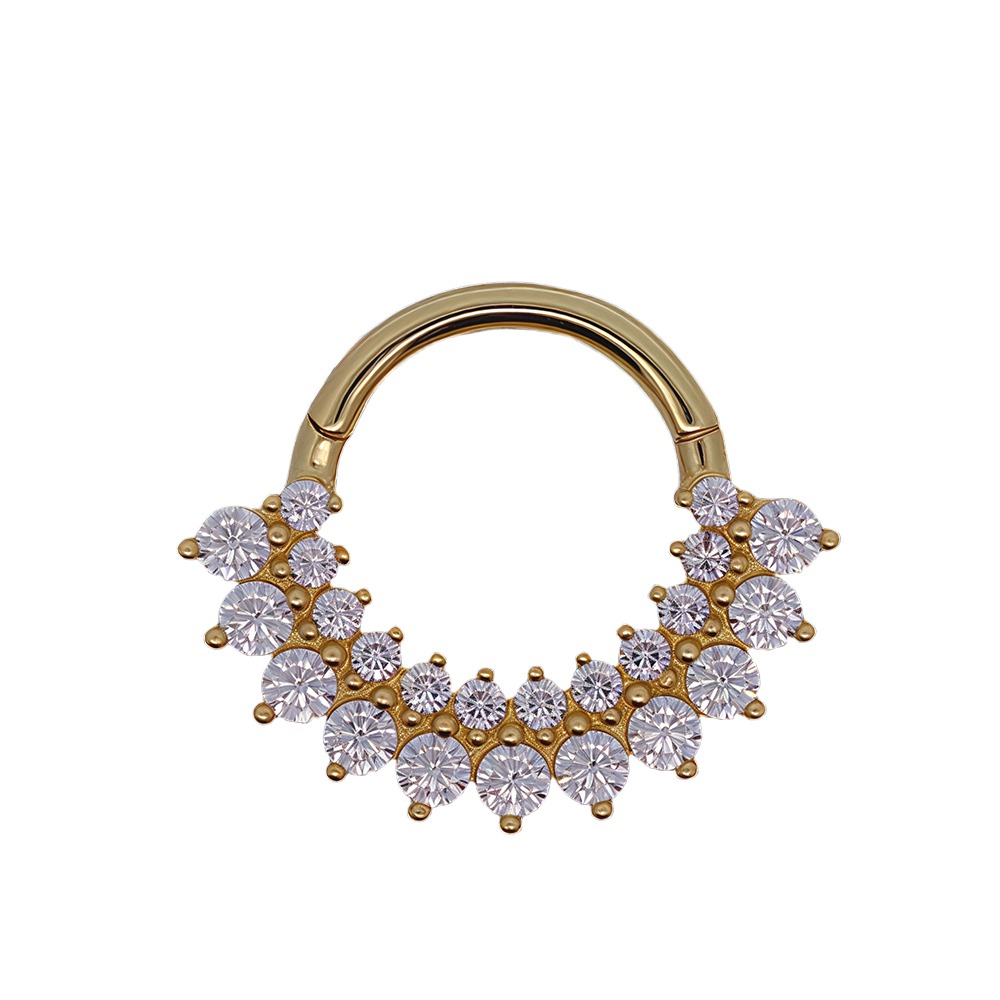  14K Real Gold Segment Ring Clicker Synthetic Diamond - 16GA(1.2mm) 