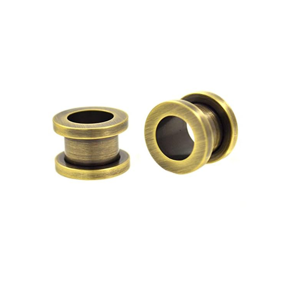 Steel 316L Antique Gold Ti-PVD Coated Hard Edge Tunnel, External Thread  