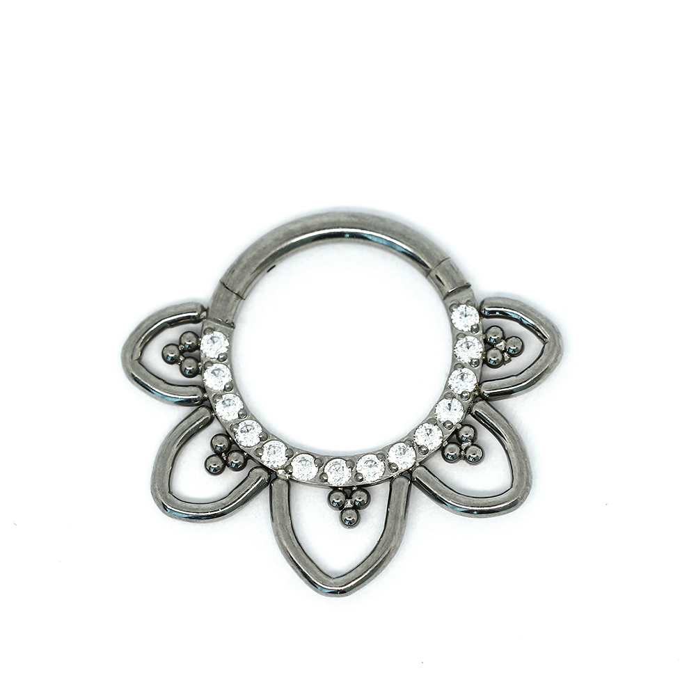 ASTM F136 Titanium G23 Cubic Zirconia Paved Face  Hinged Segment Ring Clicker