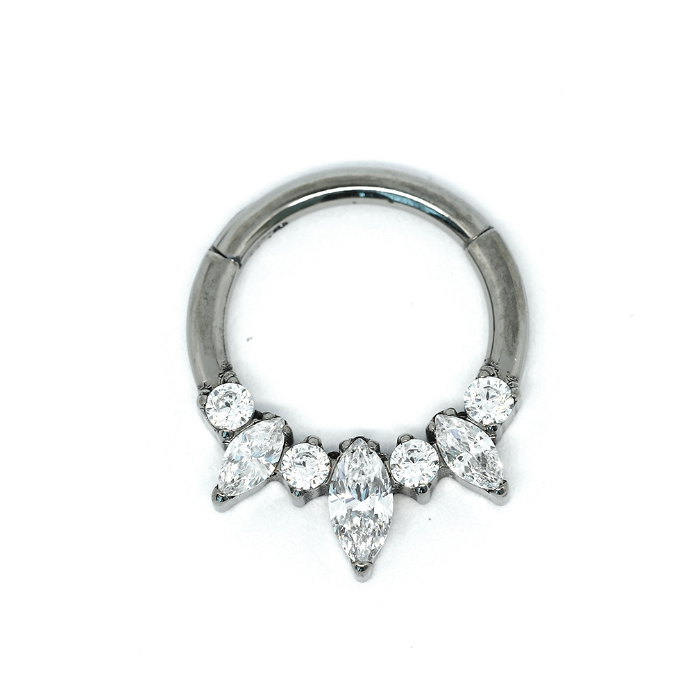 ASTM F136 Titanium G23 Marquise Cubic Zirconia and Round Cubic Zirconia Alternate Hinged Segment Ring Clicker