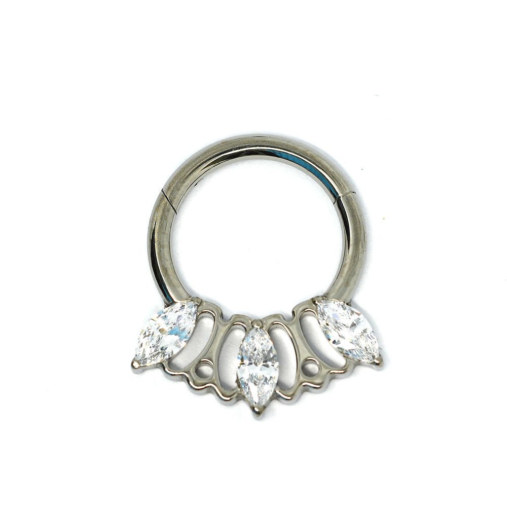 ASTM F136 Titanium G23 CNC Set 4 Marquise Cubic Zirconia Hinged Segment Ring Clicker