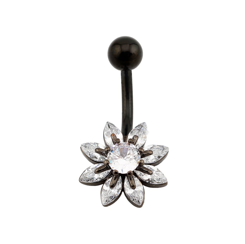 Steel 316L Black Ti-PVD Coated Belly Button Banana in Fashion Design - CC Crystal Clear -14GA(1.6mm) 