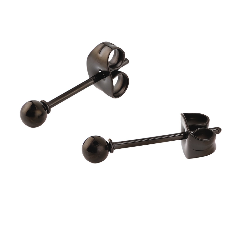  Steel 316L Black Ti- PVD Coated Ear Stud with Plaine  Ball 