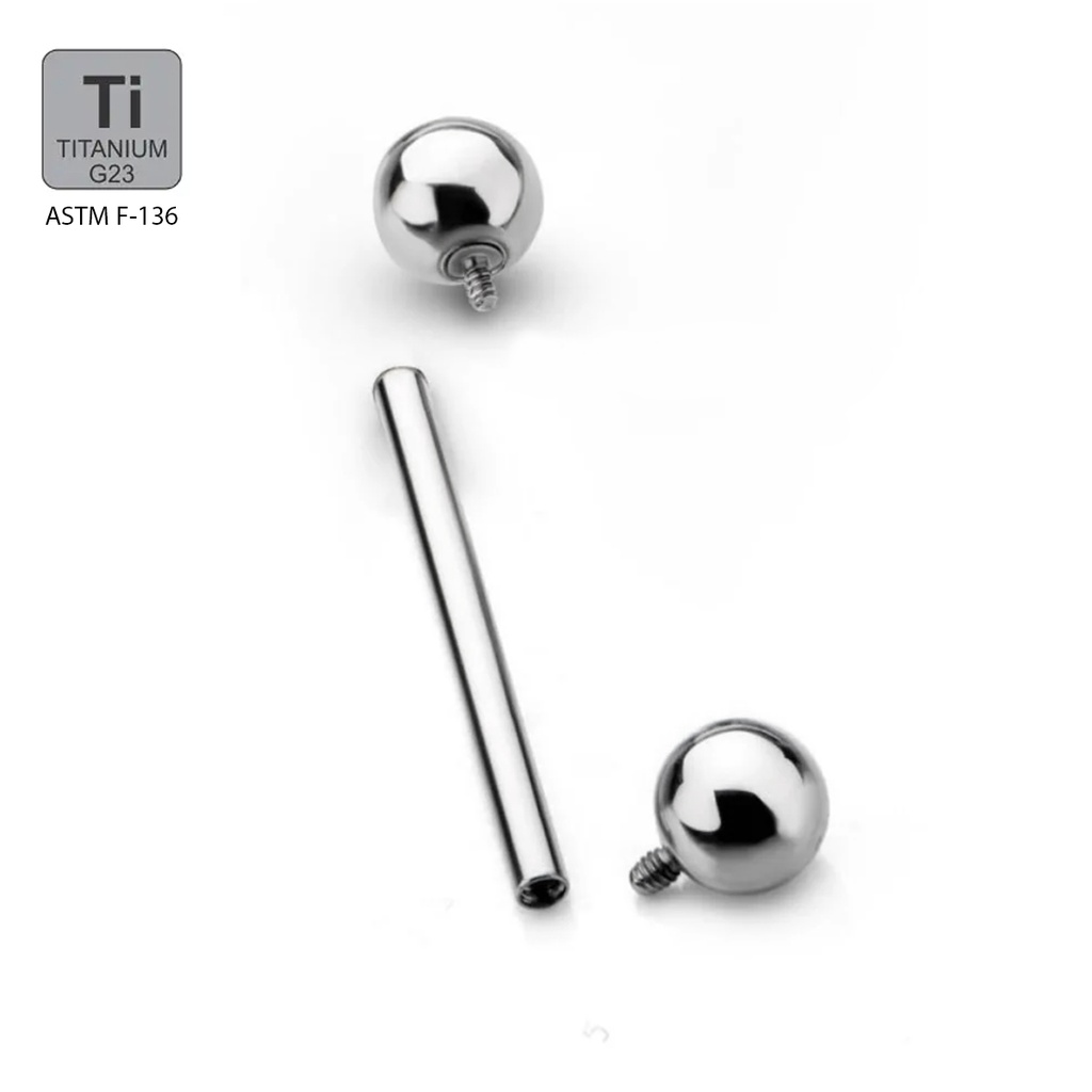 Titanium G23/ASTM F-136  Internally Barbell with Screwballs - 16GA(1.2mm)