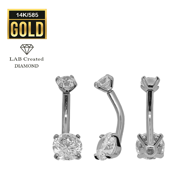 14K Real Solid White Gold Bananabell with Prong Setted Synthetic Diamond (4+6)mm-14GA(1.6mm)   