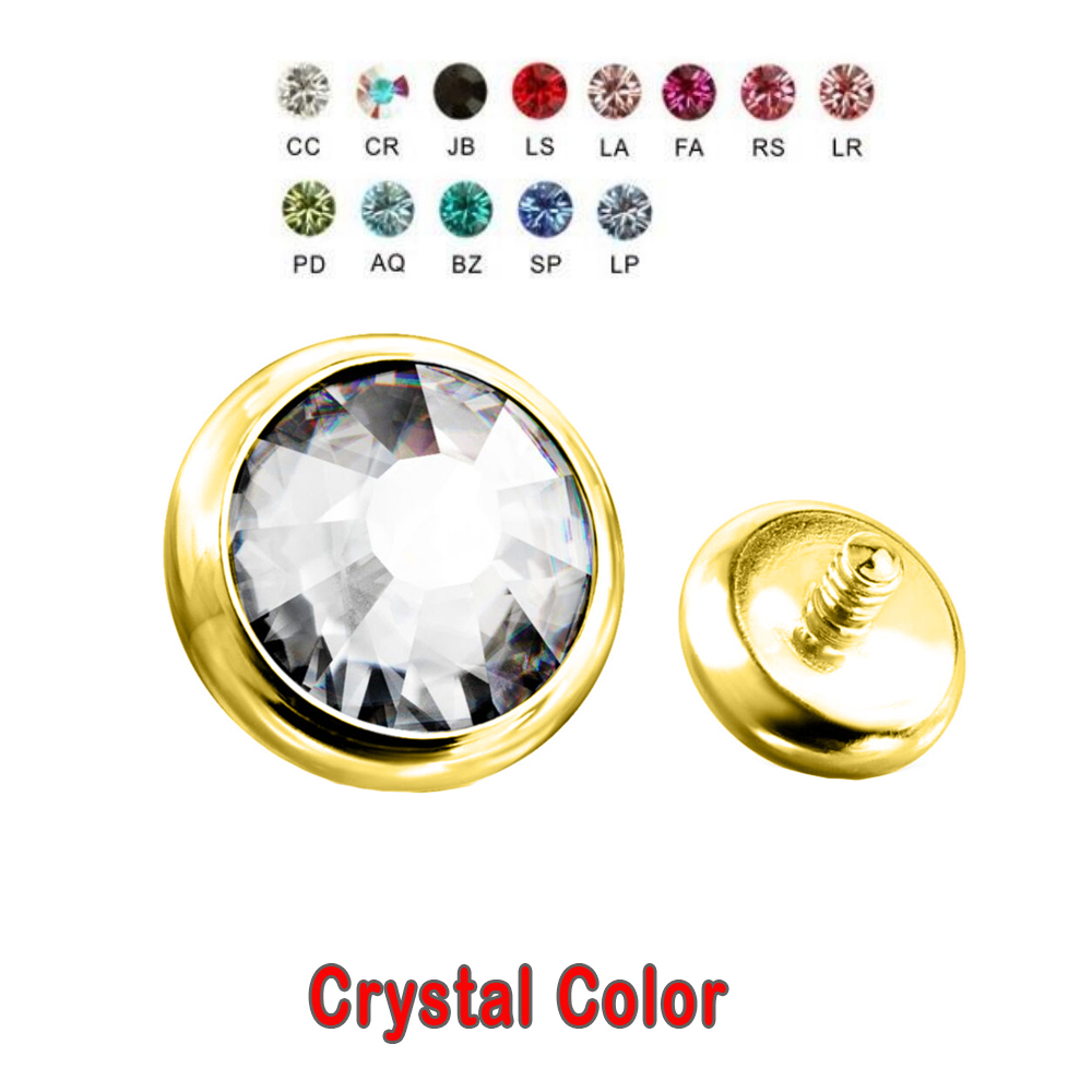 Steel 316L Gold Ti-PVD Coated Dermal Anchor with Flat Crystal Disc - 16GA(1.2mm)  