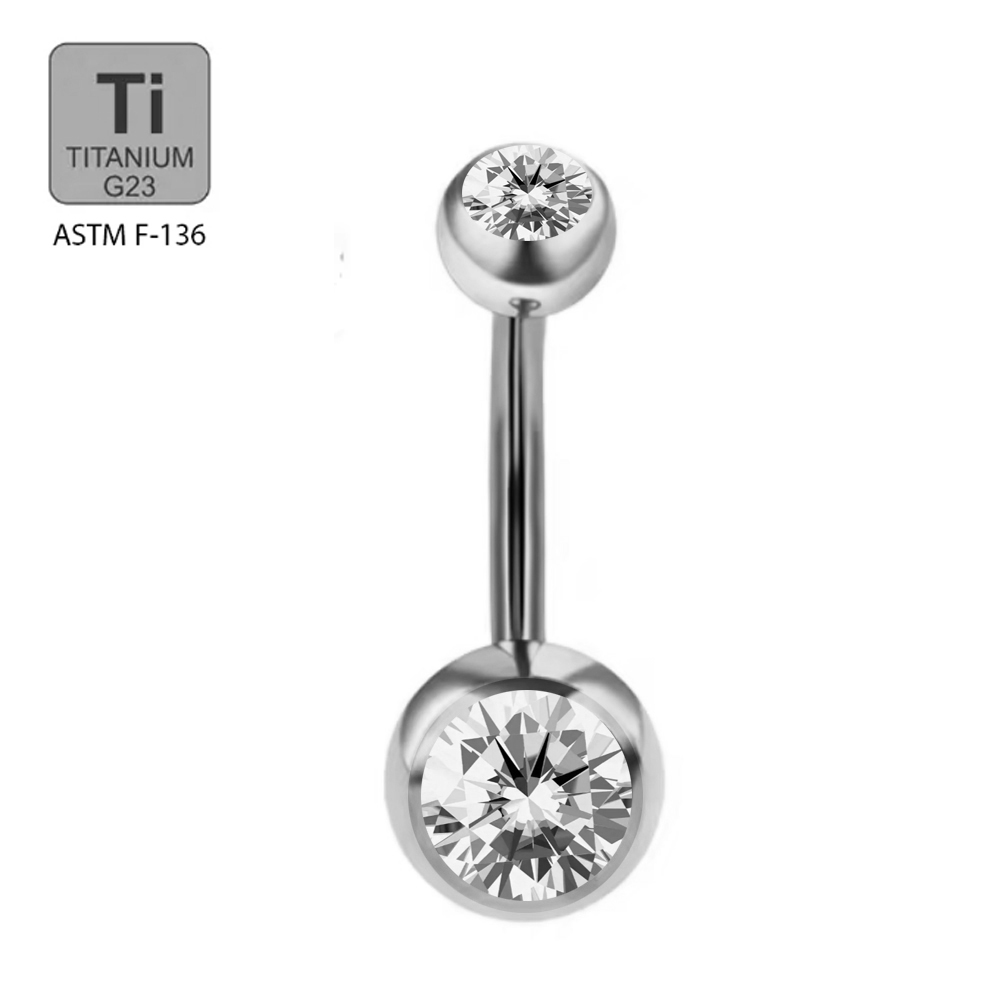 Titanium G23/ASTM F-136 Bananabell with Double Cubic Zirconia (5+8mm) - 14GA(1.6mm)   