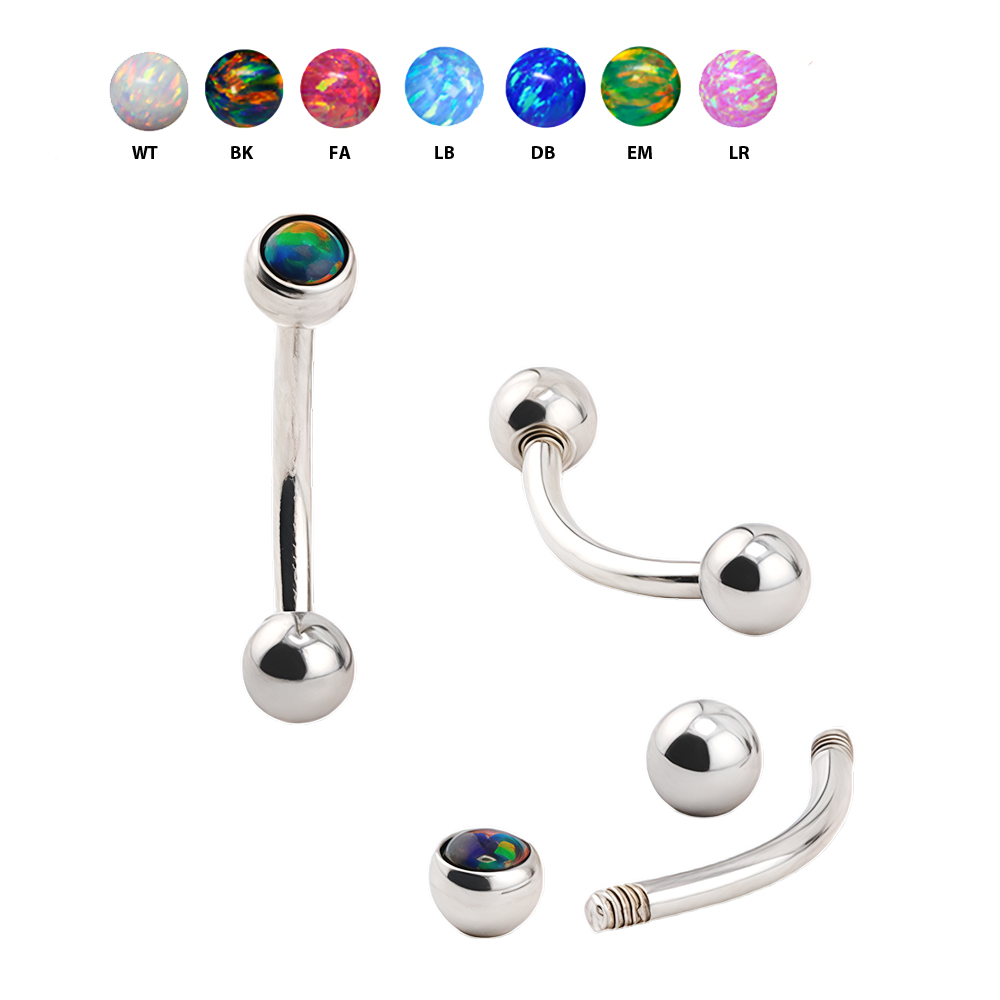 Steel 316L Bananabell with Single Setted Opal Balls (3+3mm) - 14GA(1.2mm)