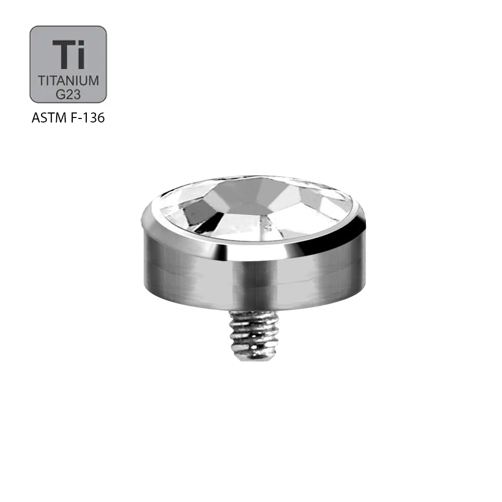 Titanium G23/ASTM F-136 White Gold Flat Disc Top with Crystal 
