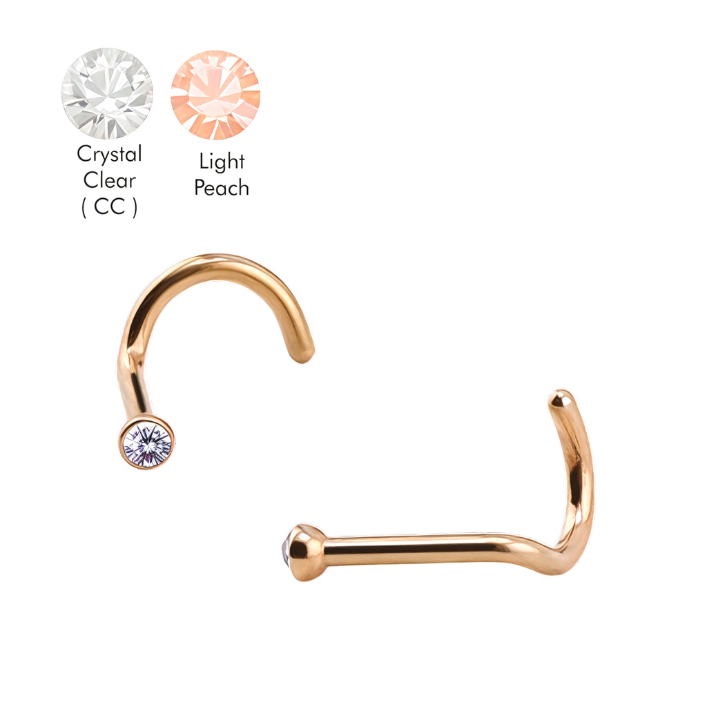 Steel 316L Rose Gold Ti-PVD Coated Nose Spiral with 2mm Crystal - 18GA(1.0mm) 