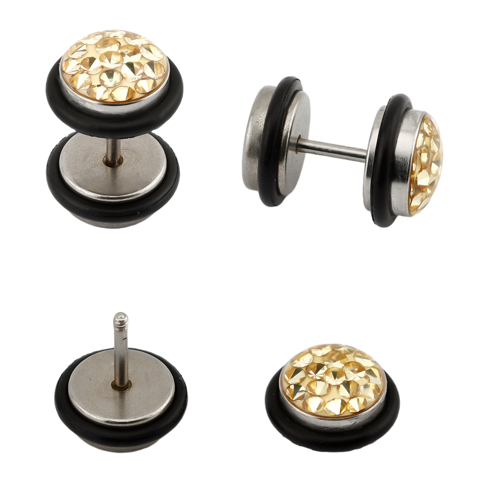 Steel 316L Ear Fake Plug with Decorative Sparkly Epoxy Crystal  Disc-CCC
