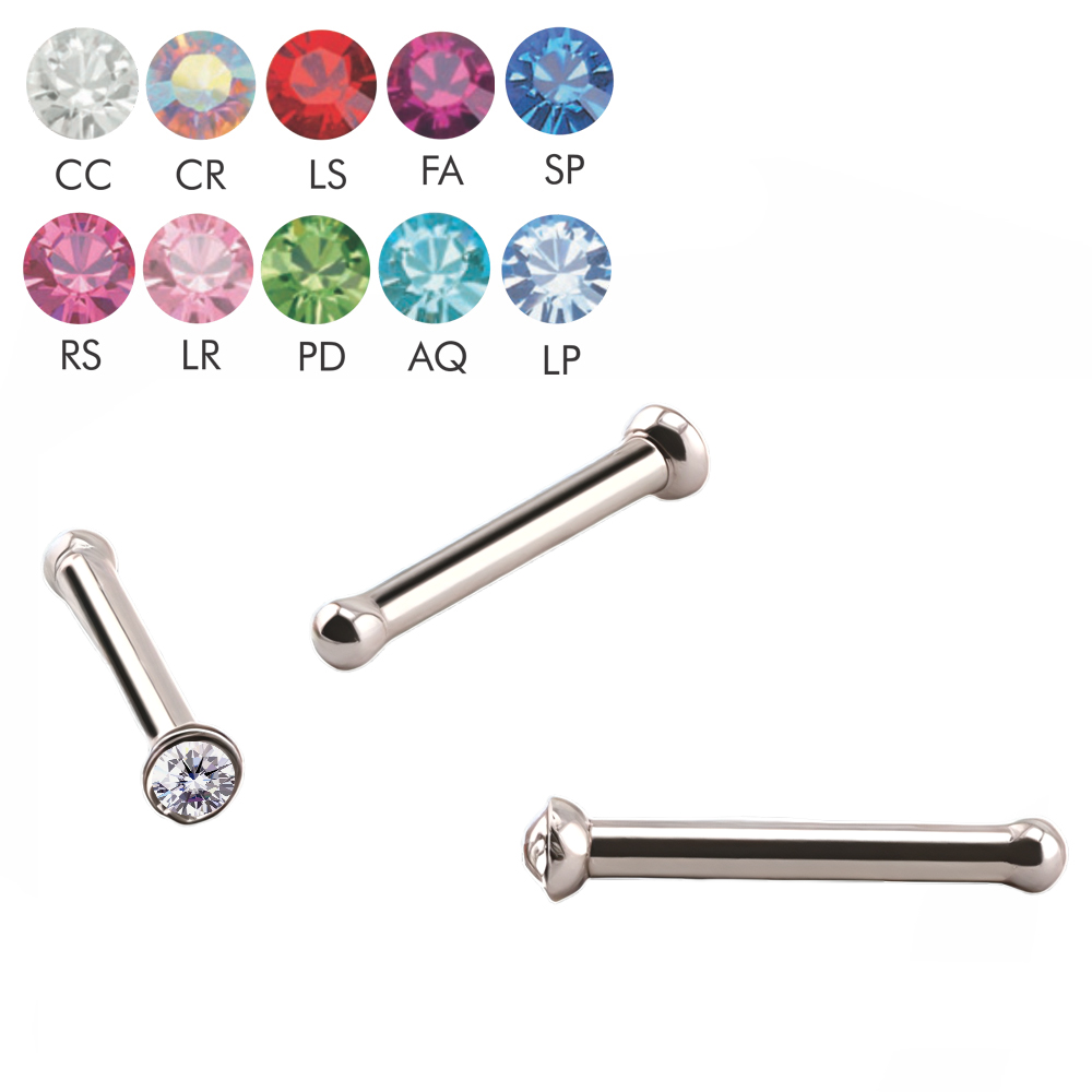 Steel 316L Nose Pin with 2mm Crystal - 18GA(1.0mm) -CCC