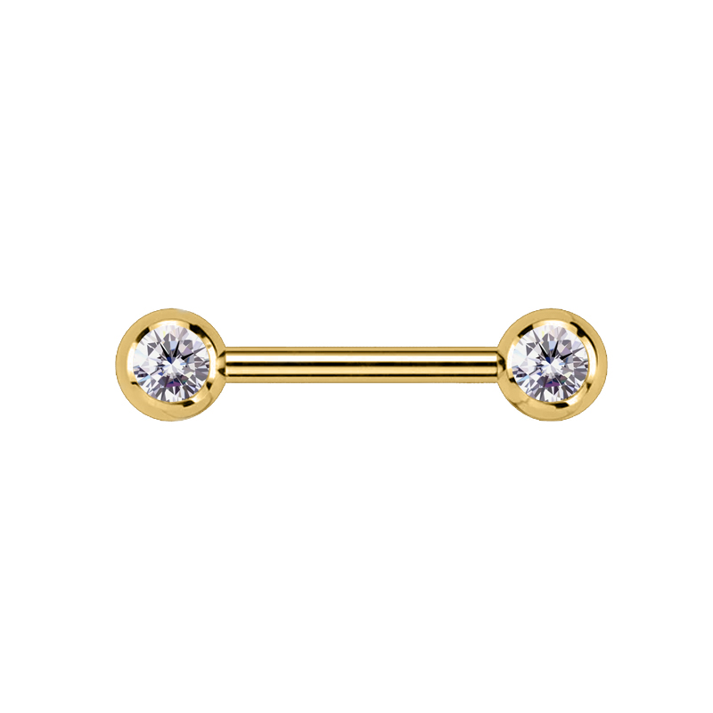 Titanium G23 Gold Ti-PVD Coated Barbell with Double Side Setted Crystal Balls. (5+5mm) - 14GA(1.6mm)  