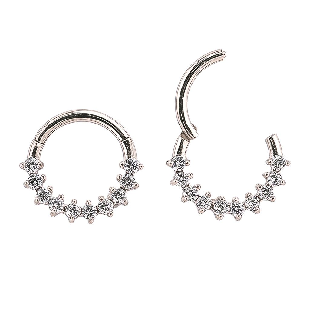 Steel 316L Hinged Segment Ring with Spike and Forward Facing Single Line Crystal