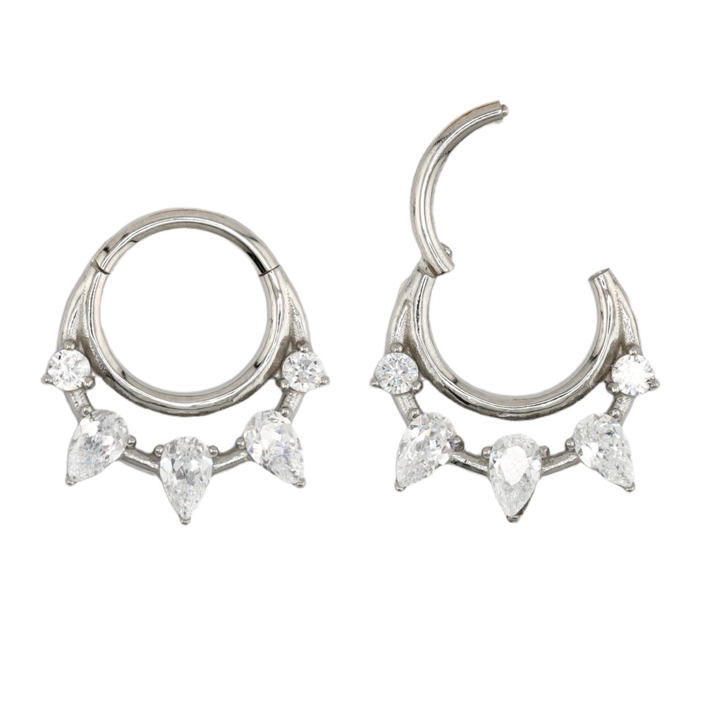 Steel 316L Hinged Segment Ring with Pear and Round Shaped Crystal 