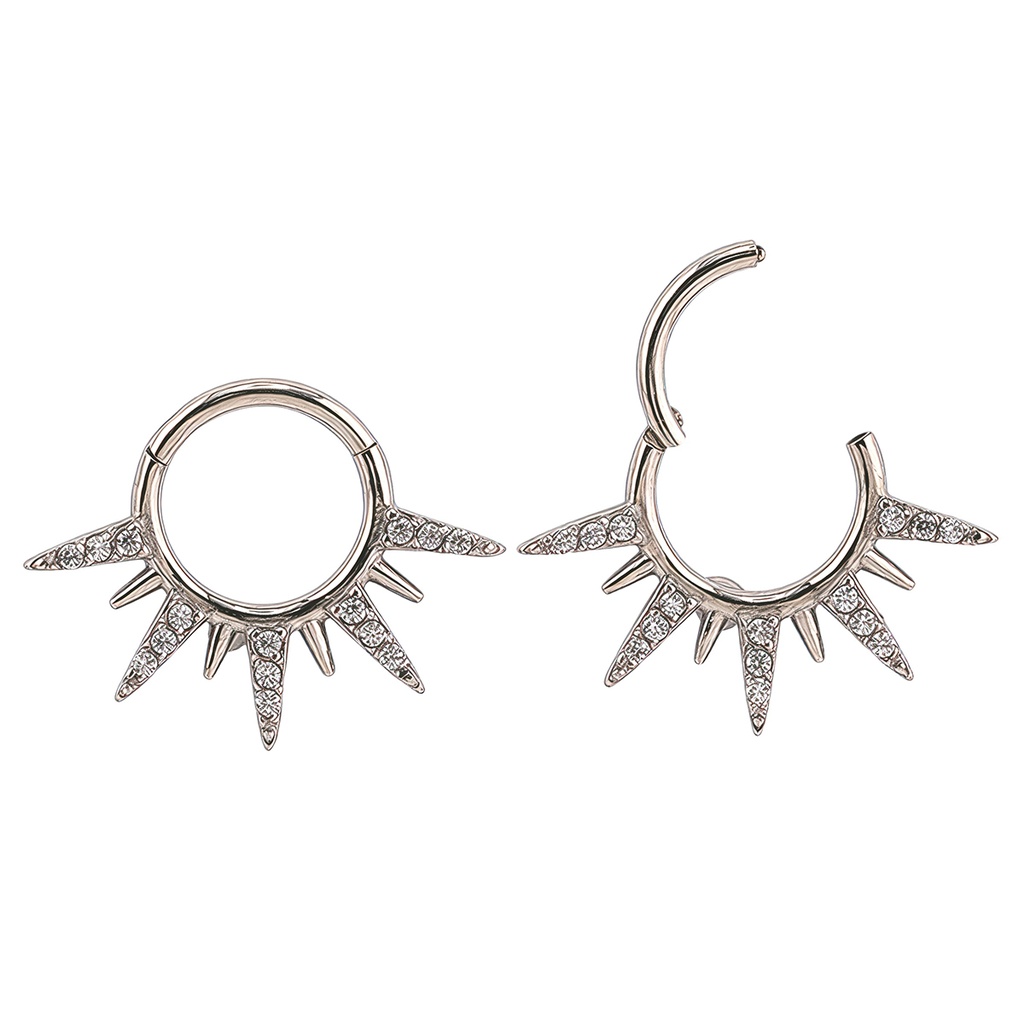 Steel 316L Hinged Segment Ring with Spike Crystal  