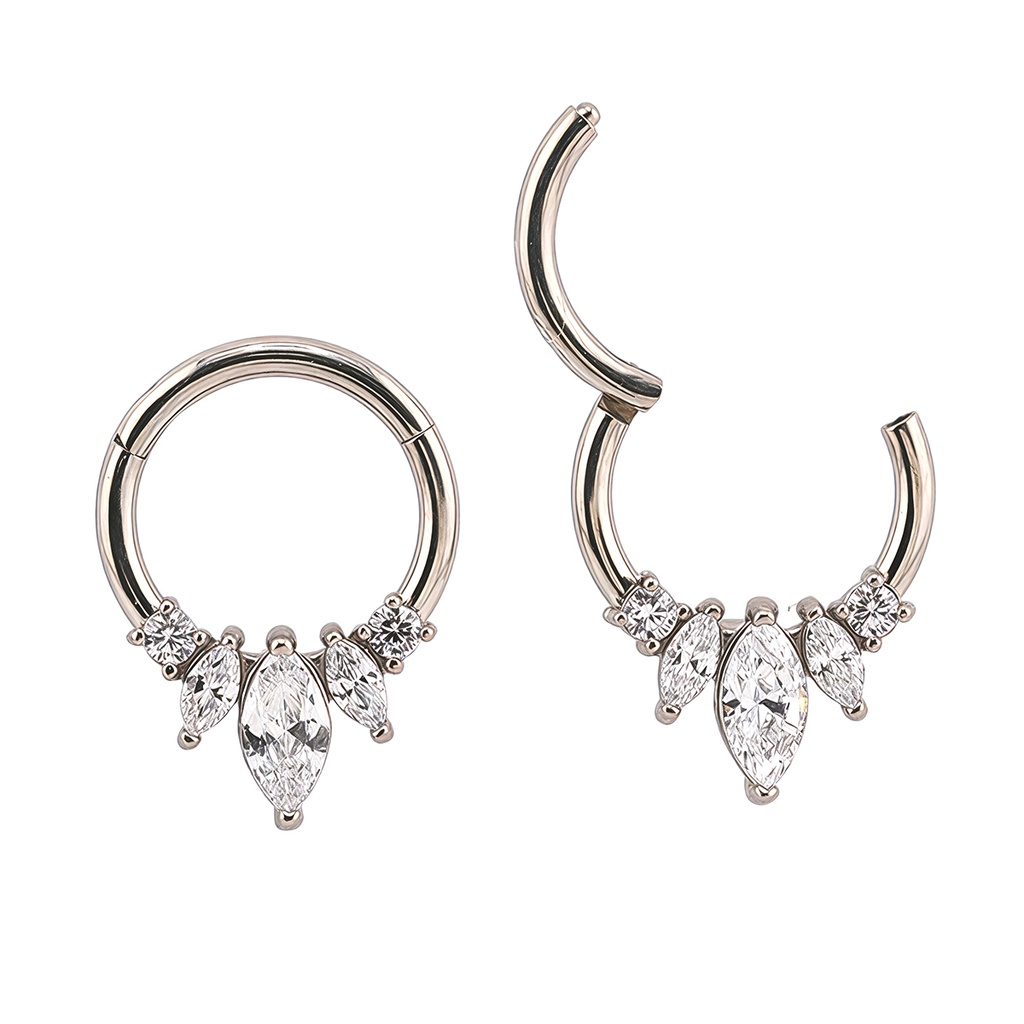 Steel 316L Hinged Segment Ring with Marquise and Round Shaped Crystal in Prong Setting