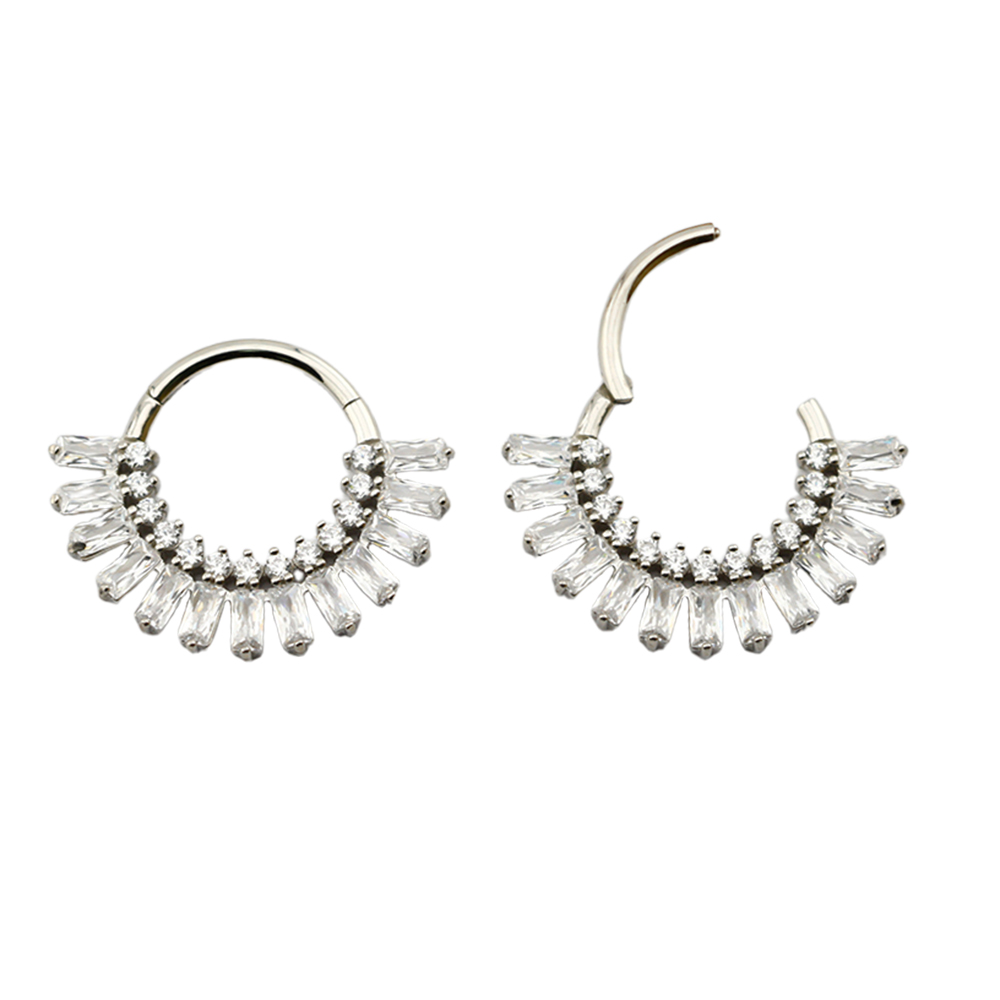 Steel 316L Hinged Segment Ring with 13 Baguette and 13 Round Shaped Crystal in Prong Setting 