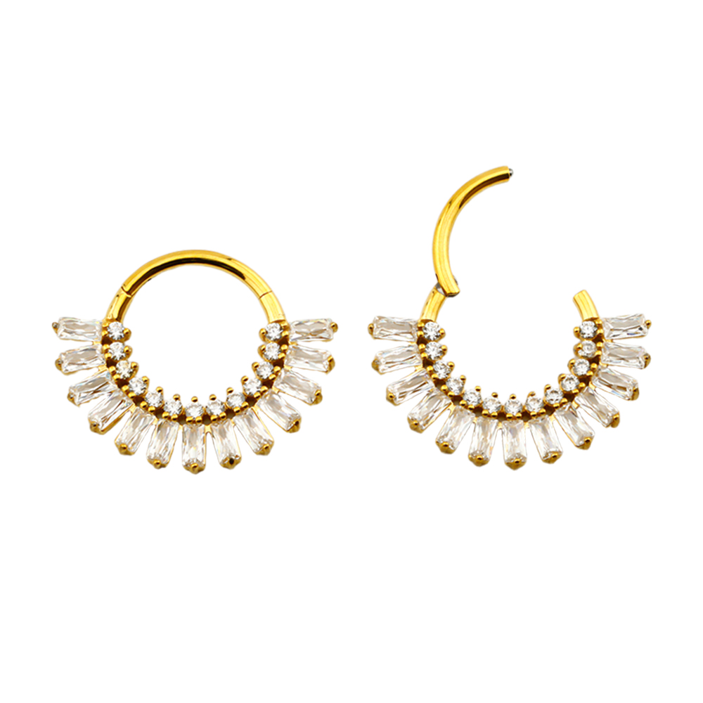 Steel 316L Gold Ti-PVD Hinged Segment Ring with 13 Baguette and 13 Round Shaped Crystal in Prong Setting 