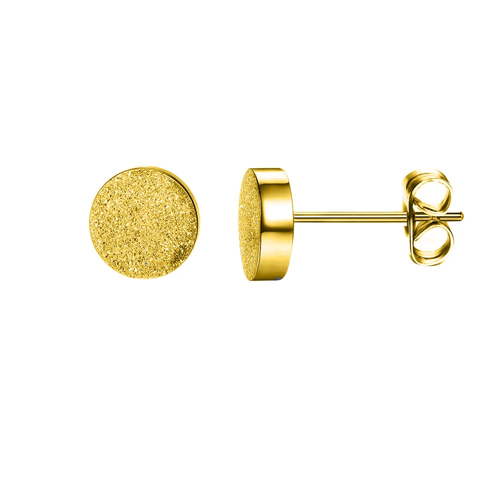 Steel 316L Gold Ti-PVD Ear Stud in Round Disc Design with a Sand Blasted effect  