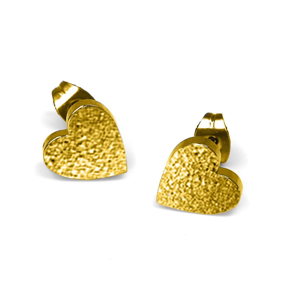 Steel 316L Gold Ti-PVD Ear Stud in Sand Blasted Heart Design  