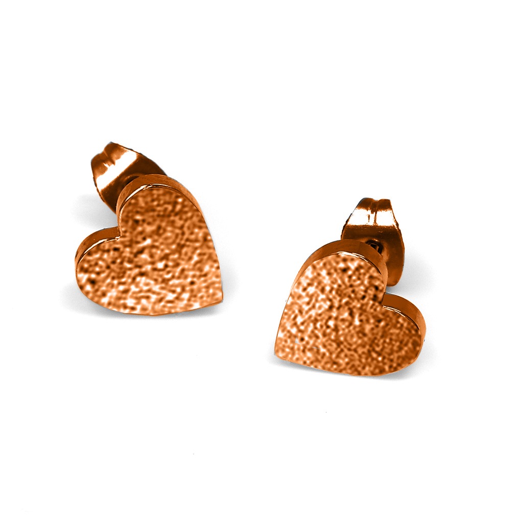Steel 316L Rose Gold Ti-PVD Ear Stud in Sand Blasted Heart Design   