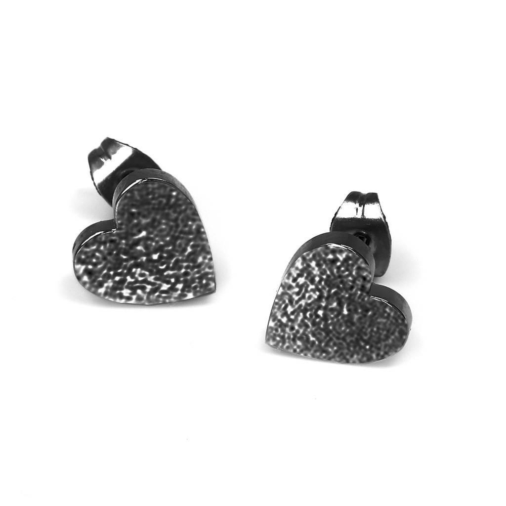 Steel 316L Black Ti-PVD Ear Stud in Sand Blasted Heart Design    