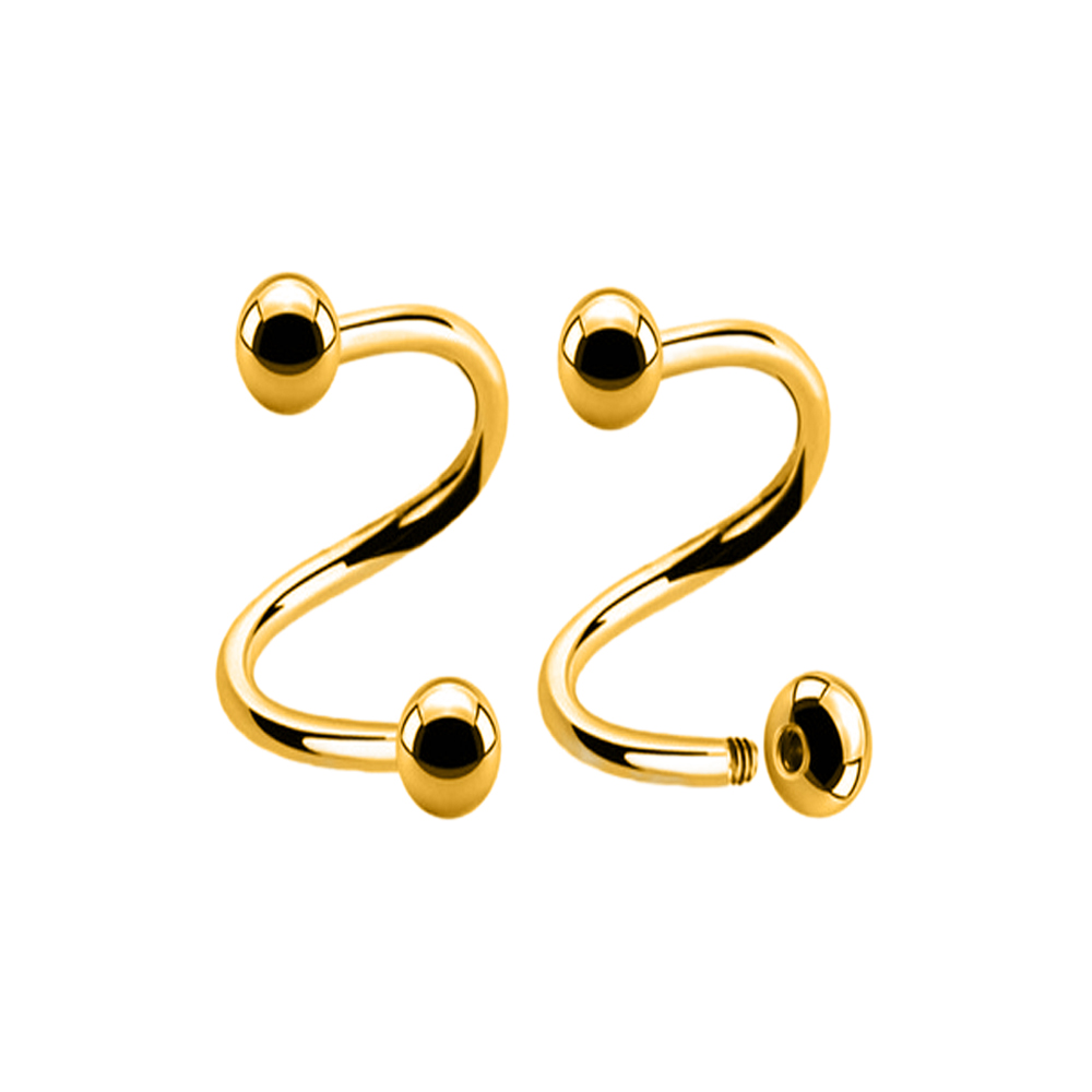 Steel 316L Gold Ti-PVD Coated Spiral with Screwballs - 16GA (1.2mm)