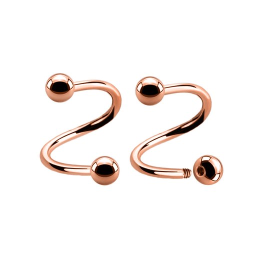 Steel 316L Rose Gold Ti-PVD Coated Spiral with Screwball - 14GA(1.6mm) 
