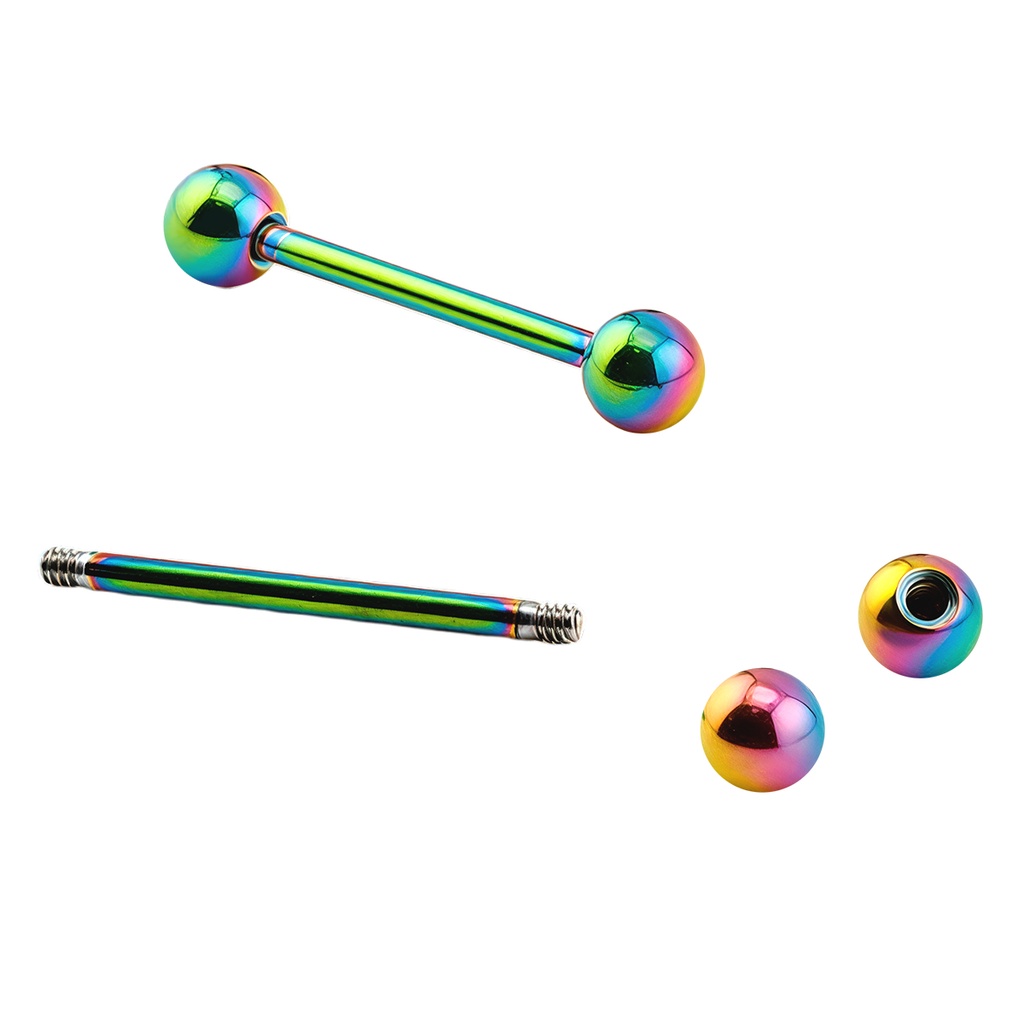 Steel 316L Rainbow Ti-PVD Coated Barbell with Screwballs - 14GA(1.6mm) 