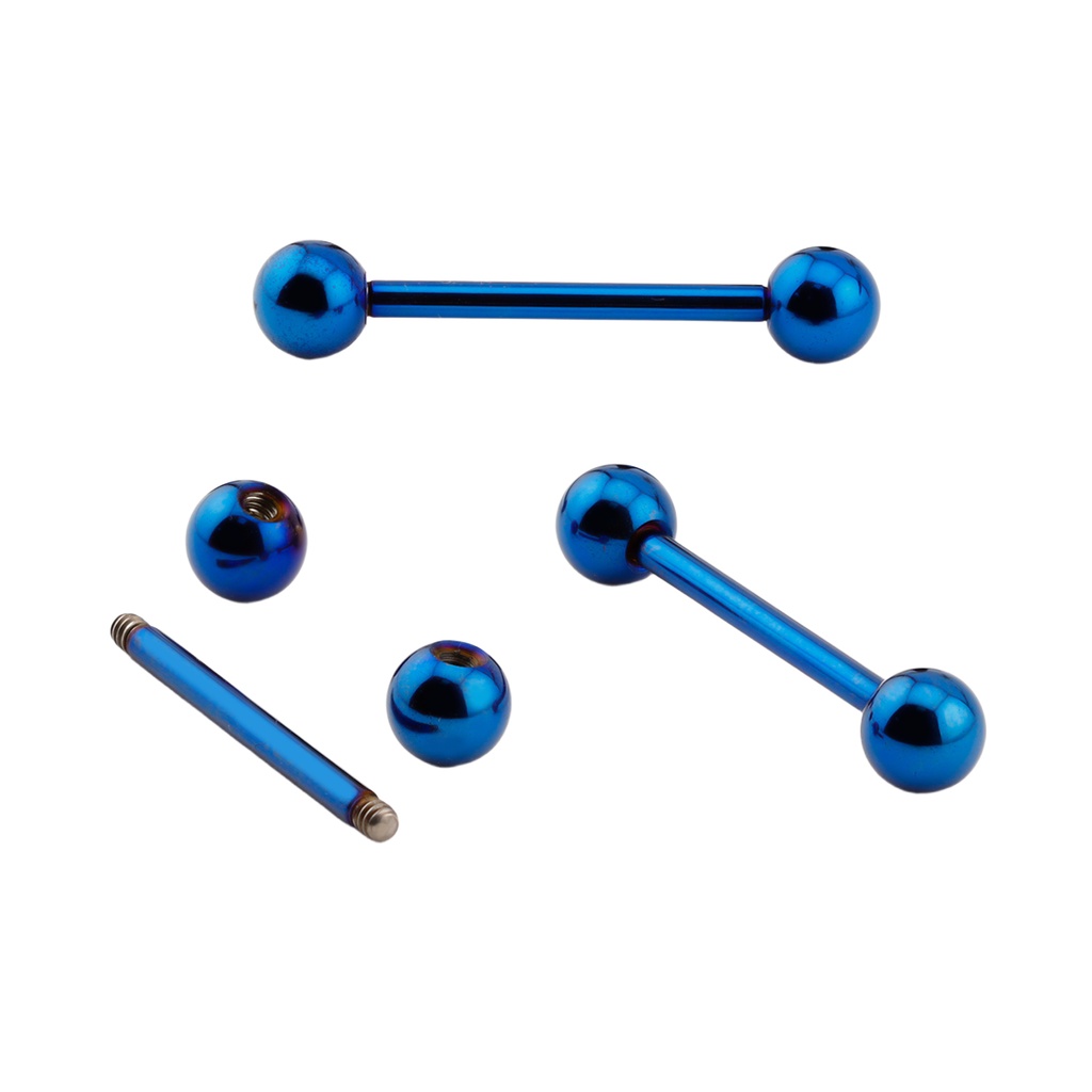 Steel 316L Blue Ti-PVD Coated Barbell with Screwballs - 14GA(1.6mm)  
