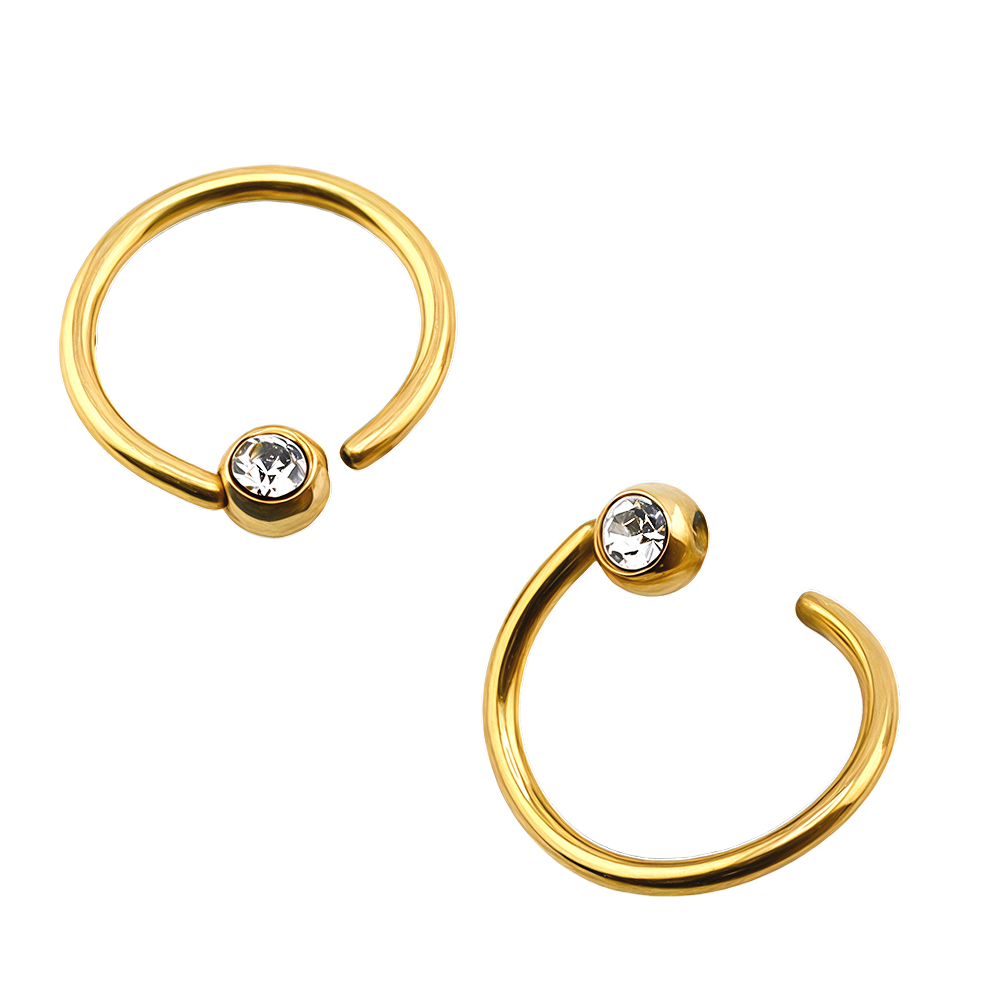 Titanium G23 Gold Ti-PVD Bendable  Twist Hoop Ring With Crystal Ball 