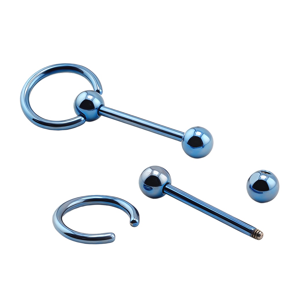 Steel 316L Blue Ti-PVD Coated Slave Barbell with BCR Ring