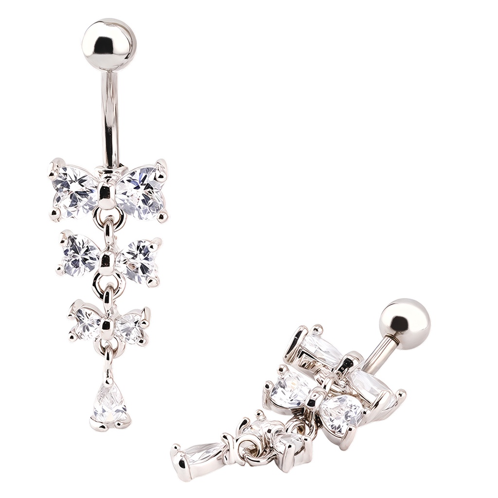 Steel 316L Belly Button Banana with CZ Stone Setting in Fashion Design 