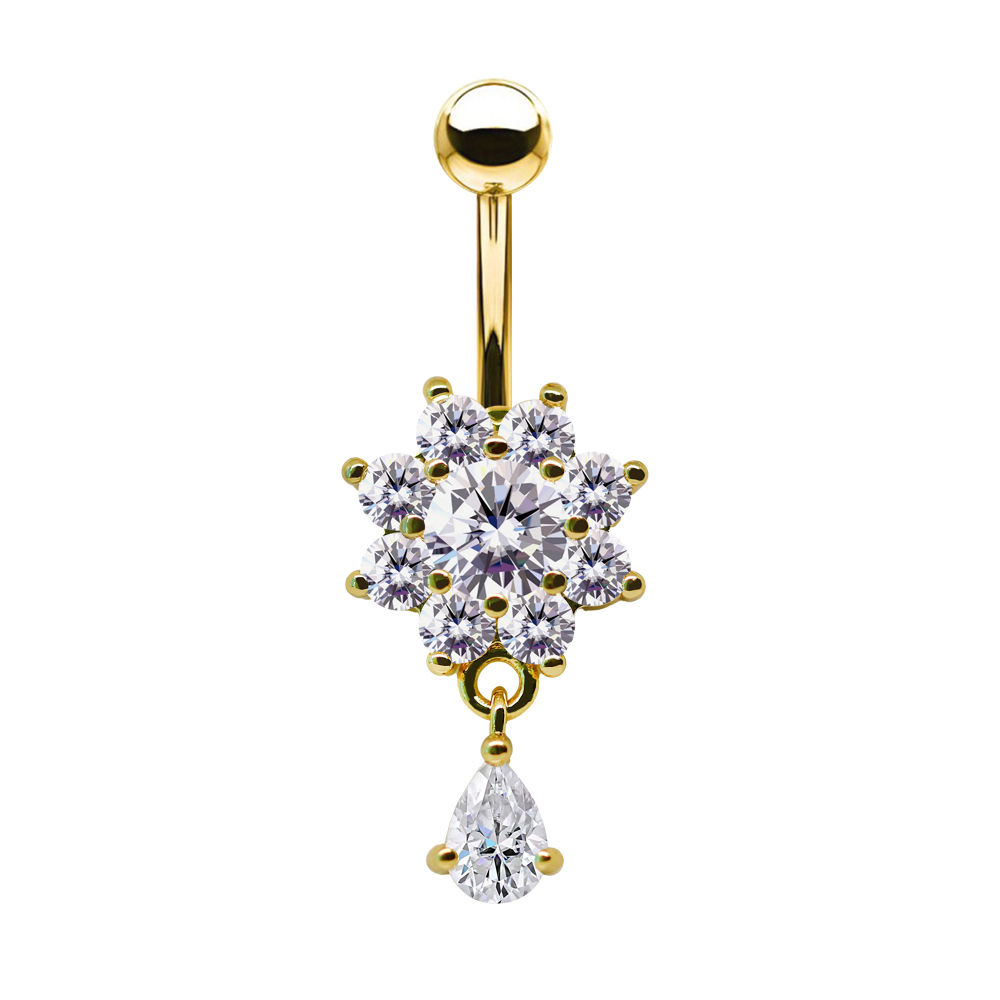 Steel 316L Gold Ti-PVD Coated Belly Button Banana in Fashion Design - CC Crystal Clear 