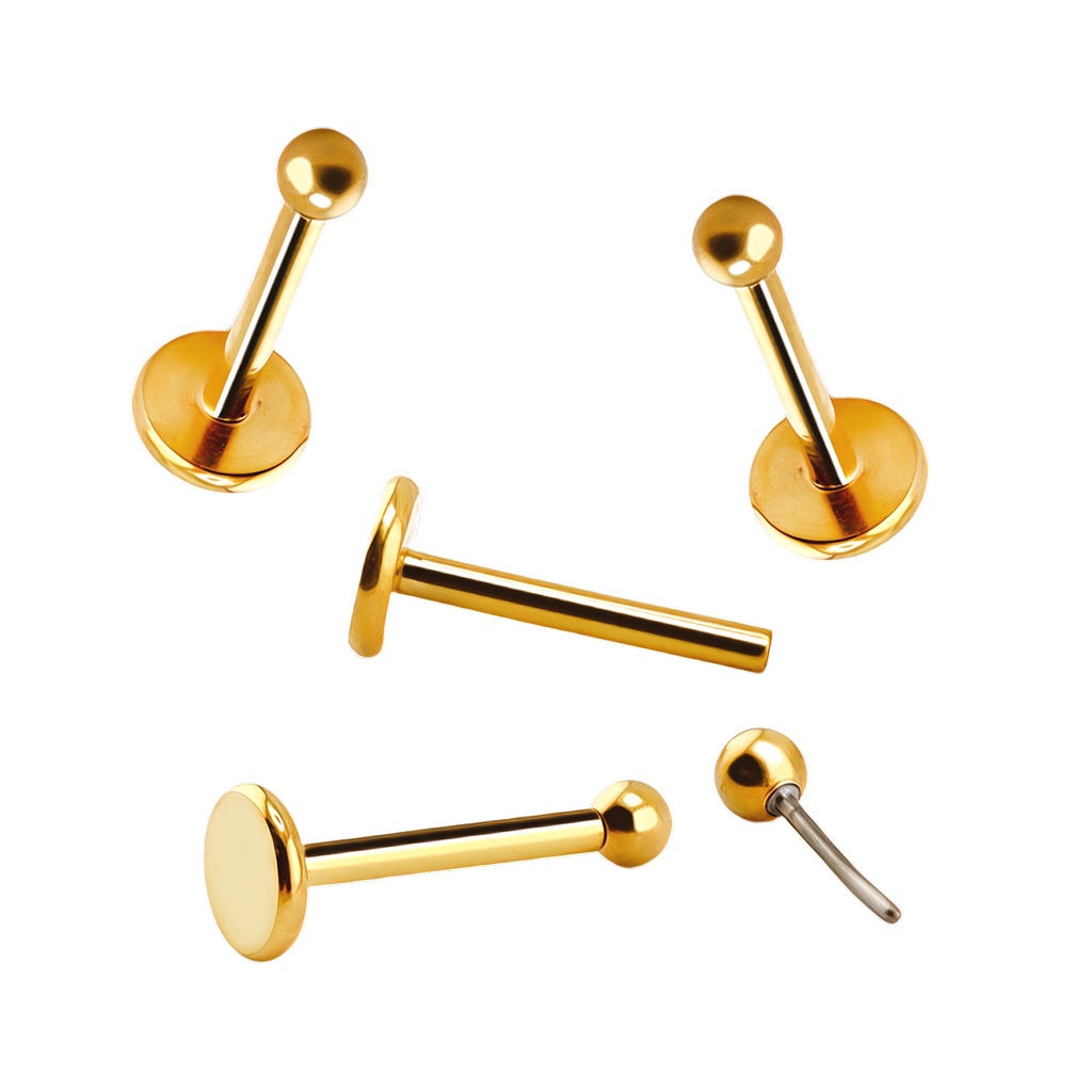 Titanium G23/ASTM F-136 Gold Ti-PVD Coated Push-In Labret with Ball