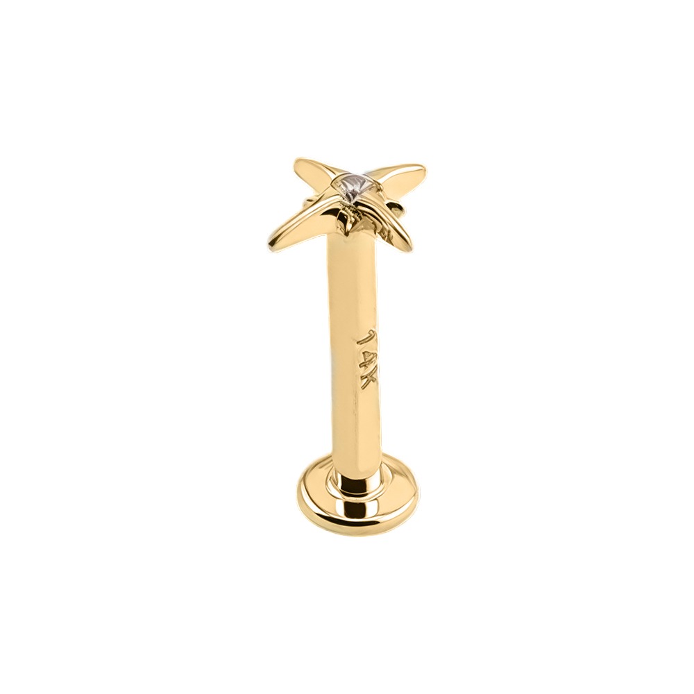 14K Real Gold Internally Labret with Synthetic Diamond in Star Shape Top
