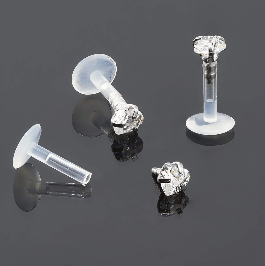 Push-In Bioflex Labret  with Steel 316L Heart Crystal Top (Prong Setting)